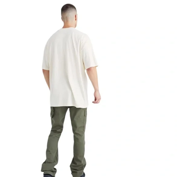 Boohoo Man Plus Slim Flare Gusset Paint Splatter Green Cargo Trouser Pants Sz 46 - Picture 2 of 16